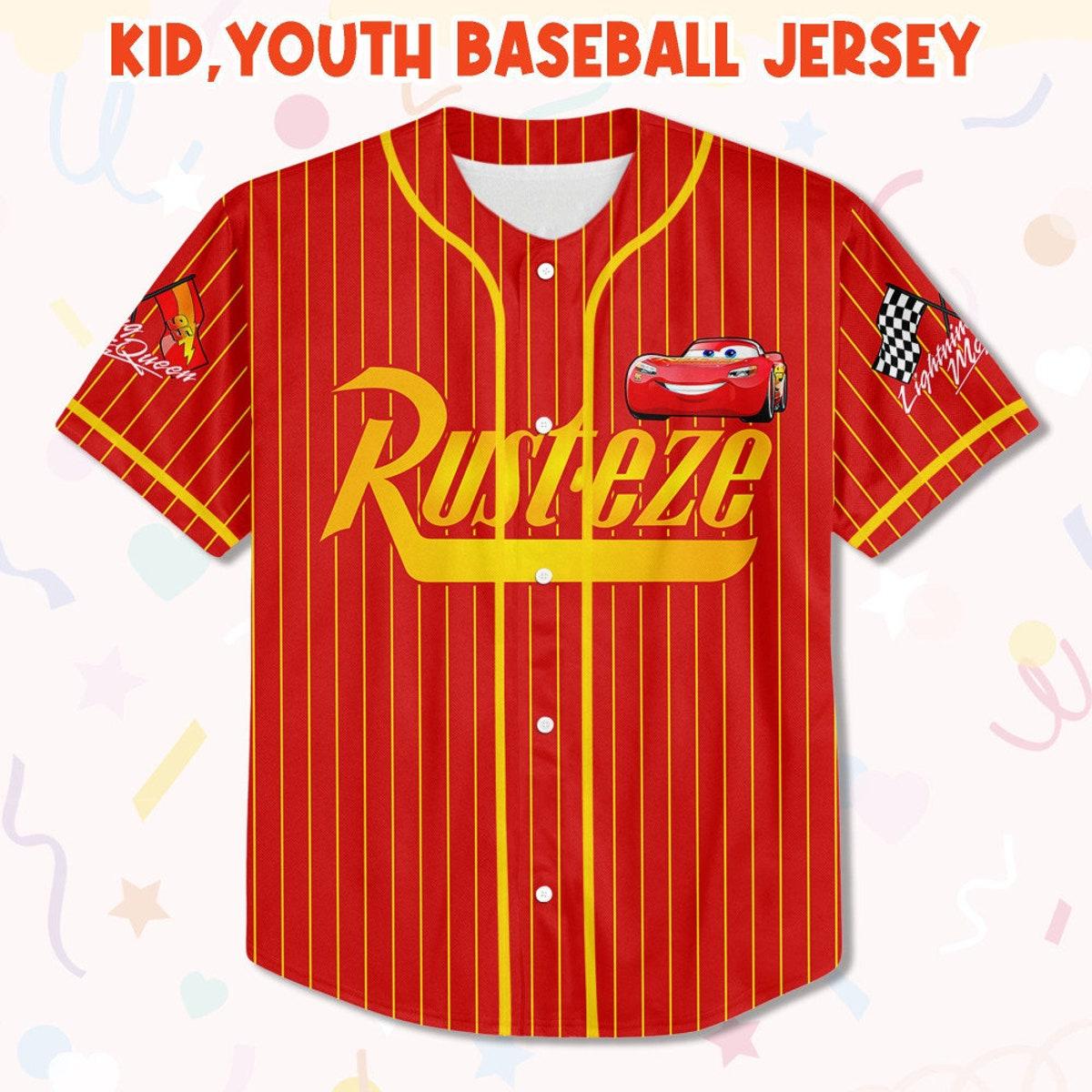 Personalize Cars Lightning Mcqueen Rust ez Team Custom Text Baseball Jersey 2