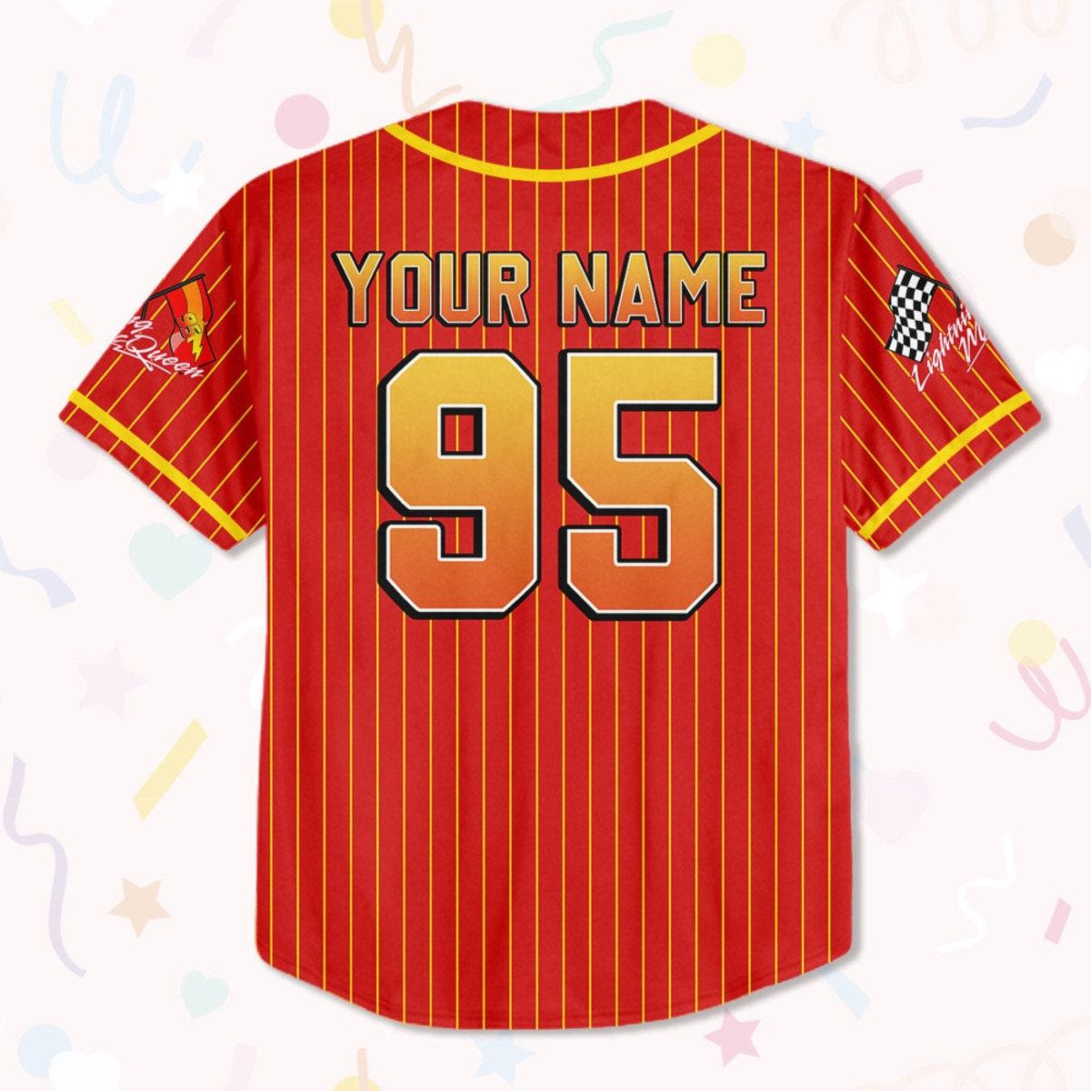 Personalize Cars Lightning Mcqueen Rust ez Team Custom Text Baseball Jersey 3