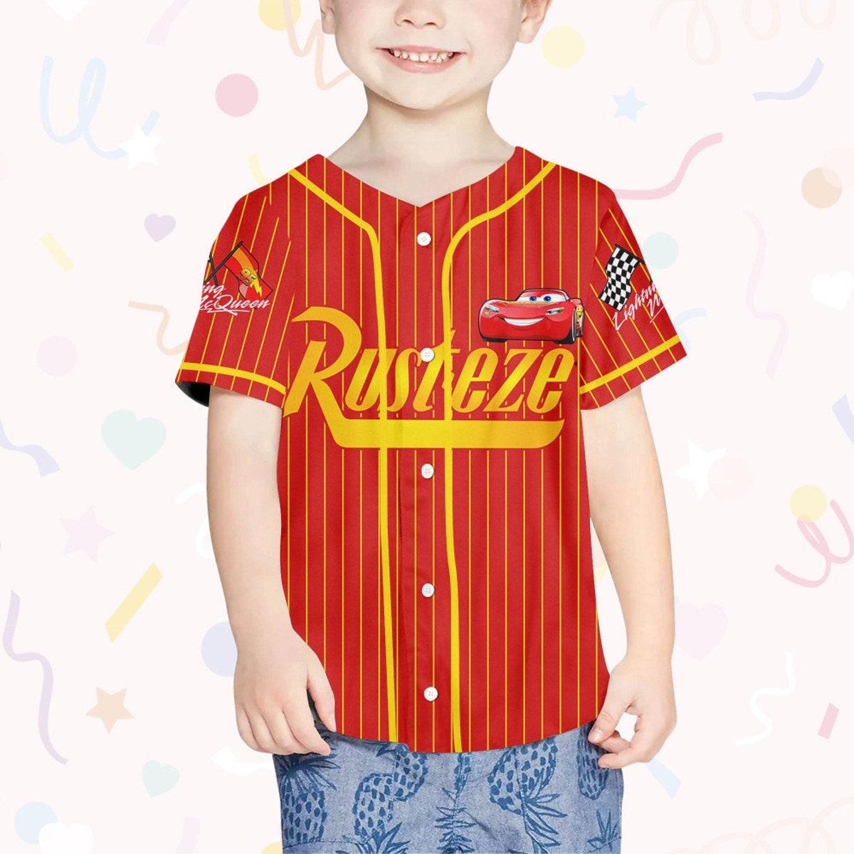 Personalize Cars Lightning Mcqueen Rust ez Team Custom Text Baseball Jersey 4