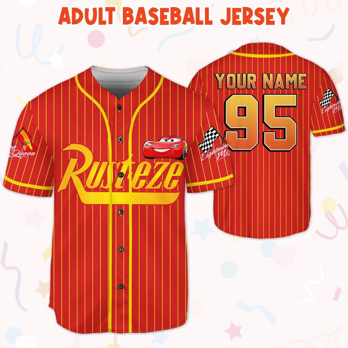 Personalize Cars Lightning Mcqueen Rust ez Team Custom Text Baseball Jersey 5