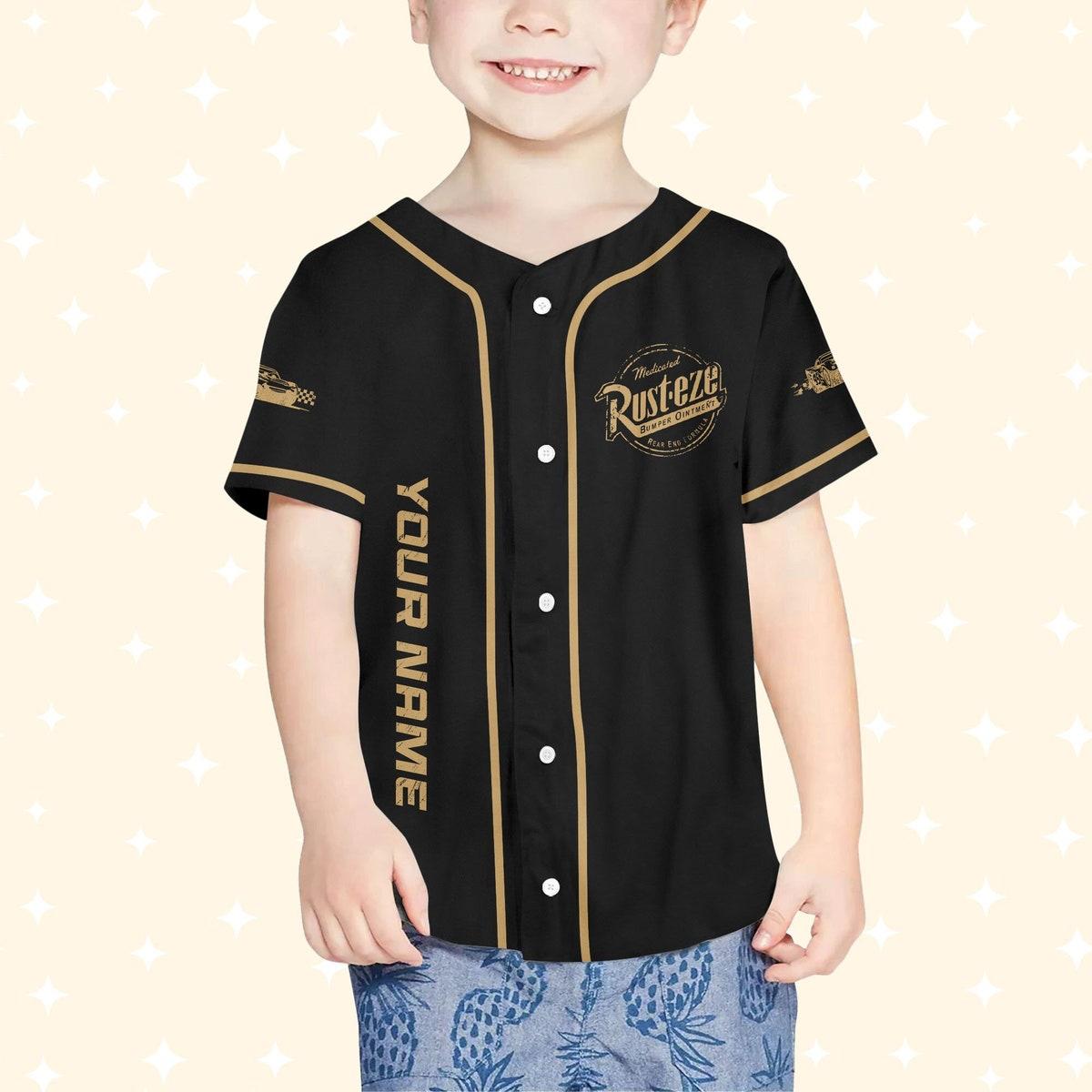 Personalize Cars Lightning Mcqueen Rust eze Symbol Black Baseball Jersey 4