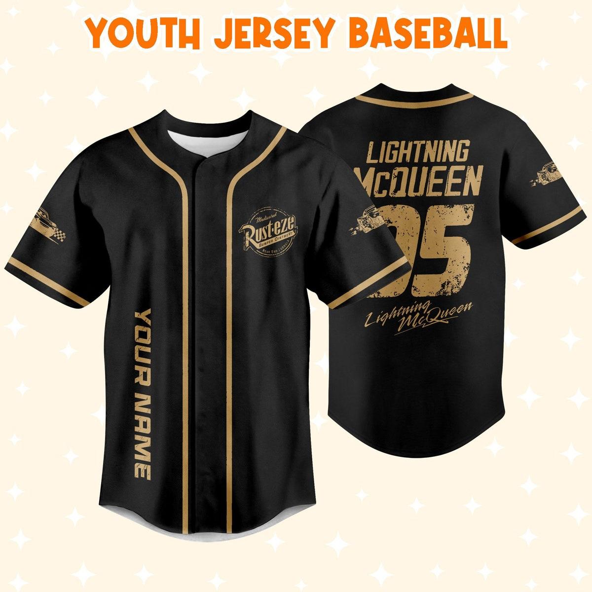 Personalize Cars Lightning Mcqueen Rust eze Symbol Black Baseball Jersey 5