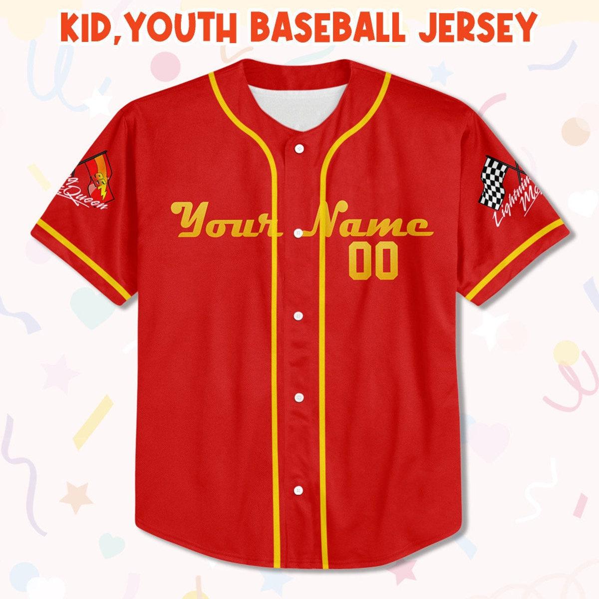 Personalize Cars Lightning Mcqueen Smile Custom Text Baseball Jersey 2