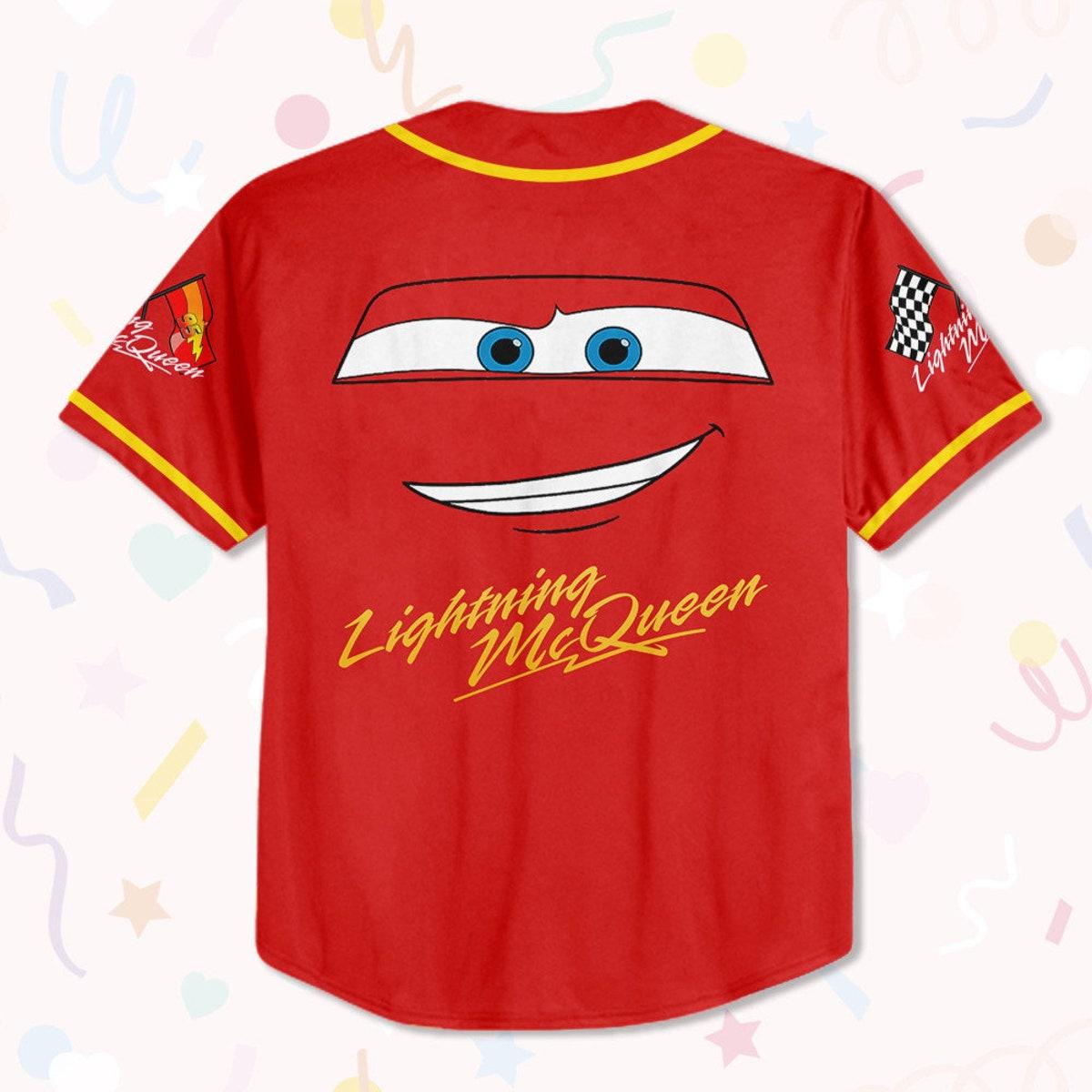 Personalize Cars Lightning Mcqueen Smile Custom Text Baseball Jersey 3