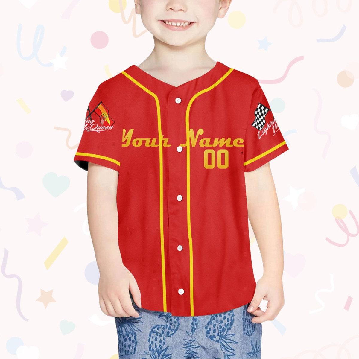 Personalize Cars Lightning Mcqueen Smile Custom Text Baseball Jersey 4