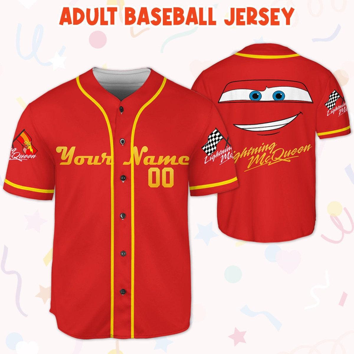 Personalize Cars Lightning Mcqueen Smile Custom Text Baseball Jersey 5