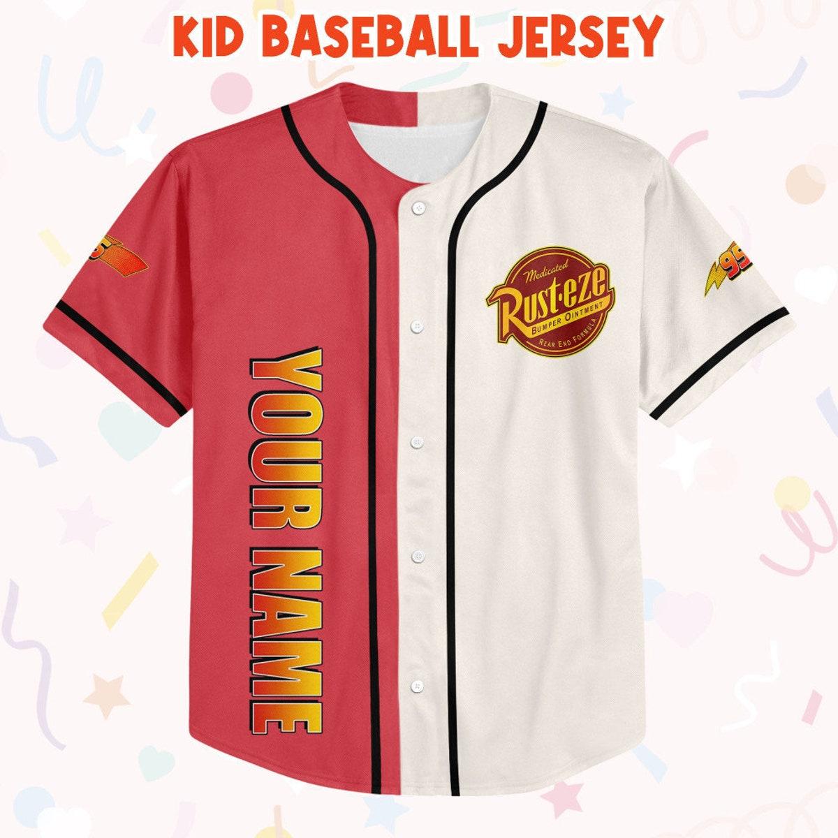 Personalize Cars Lightning Mcqueen Think Fast 95 Custom Text Baseball Jersey 2