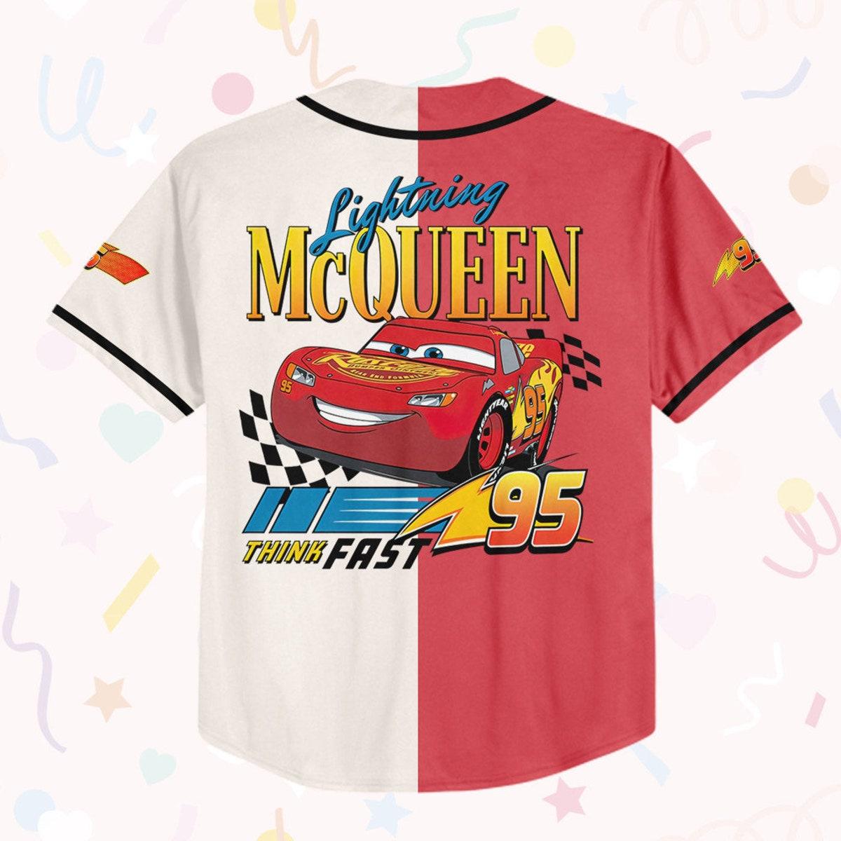 Personalize Cars Lightning Mcqueen Think Fast 95 Custom Text Baseball Jersey 3