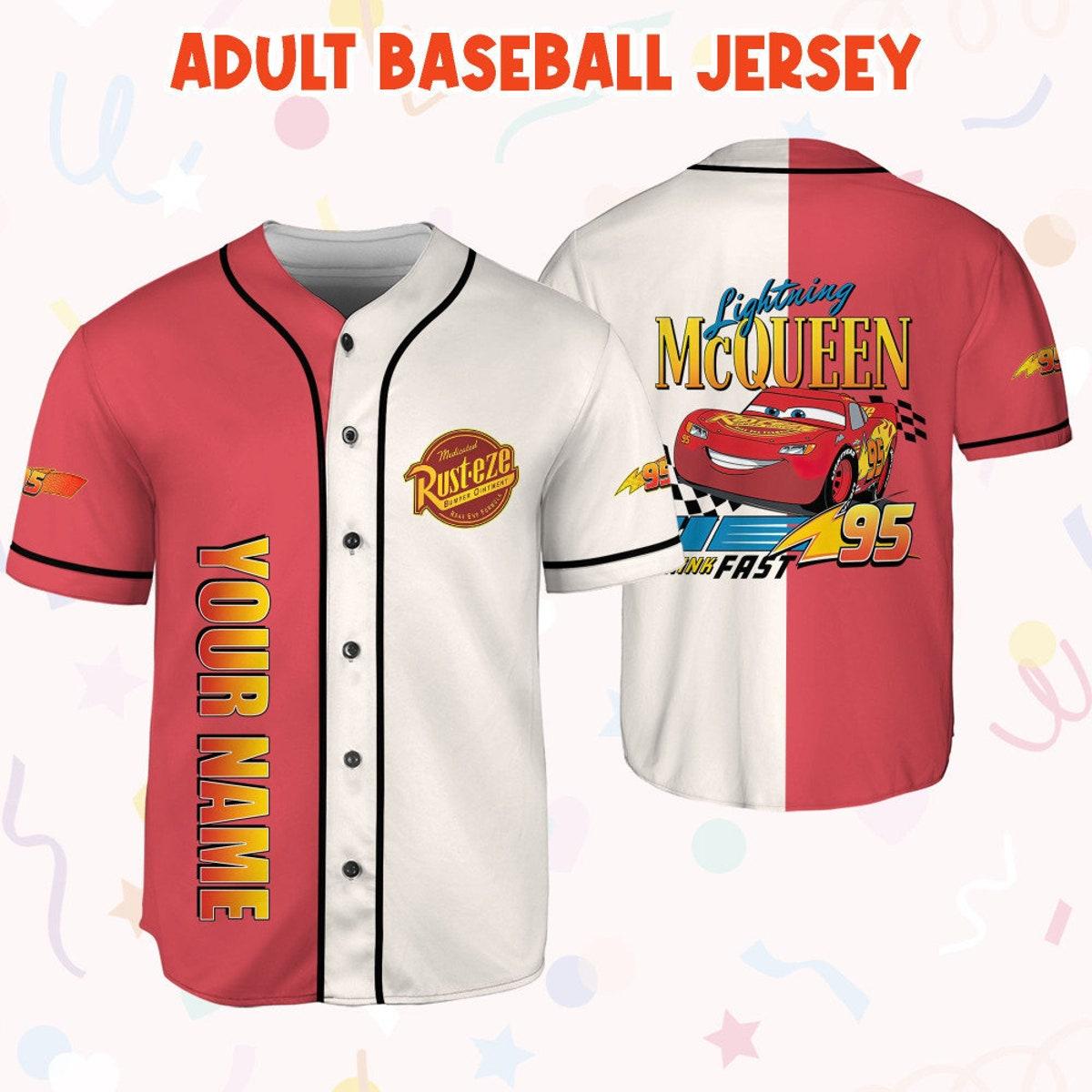 Personalize Cars Lightning Mcqueen Think Fast 95 Custom Text Baseball Jersey 6