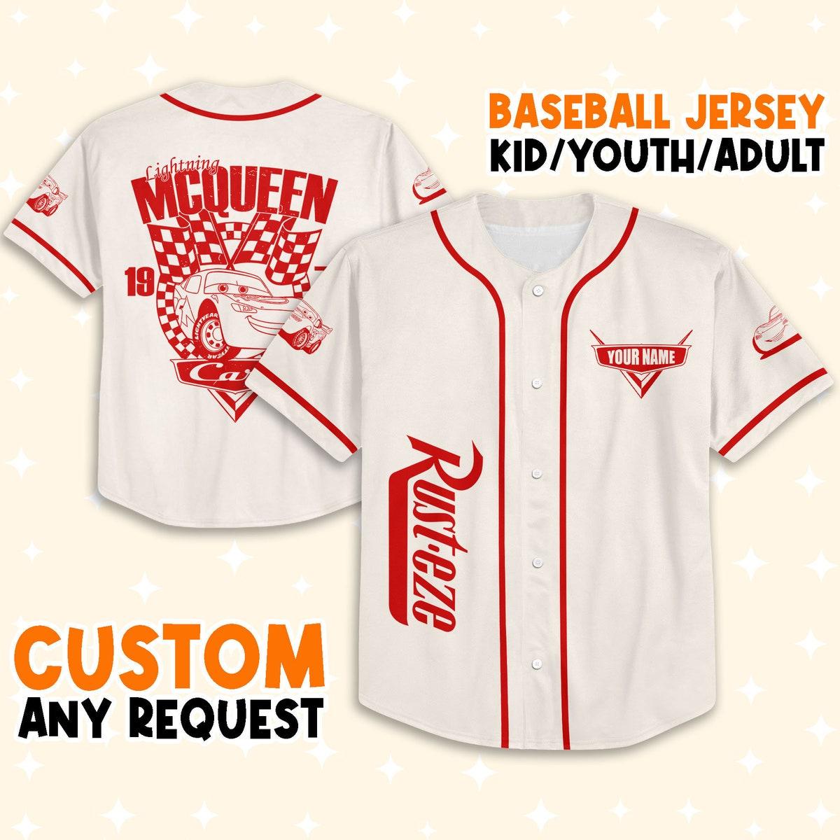 Personalize Cars Retro Lightning Mcqueen Car 1977 Red Baseball Jersey 1