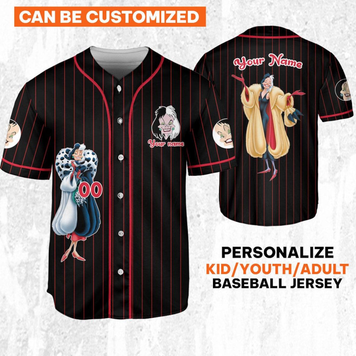 Personalize Disney 101 Dalmatians Cruella De Vil Black Yellow Baseball Jersey 1