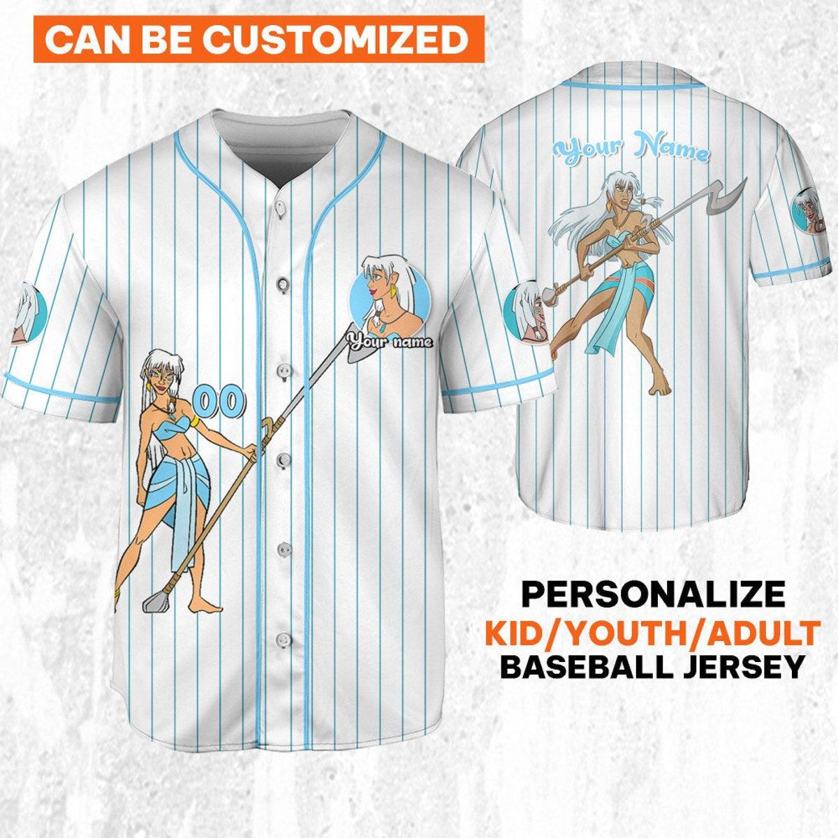 Personalize Disney Atlantis Princess Kida Nedakh White Cyan Baseball Jersey 1