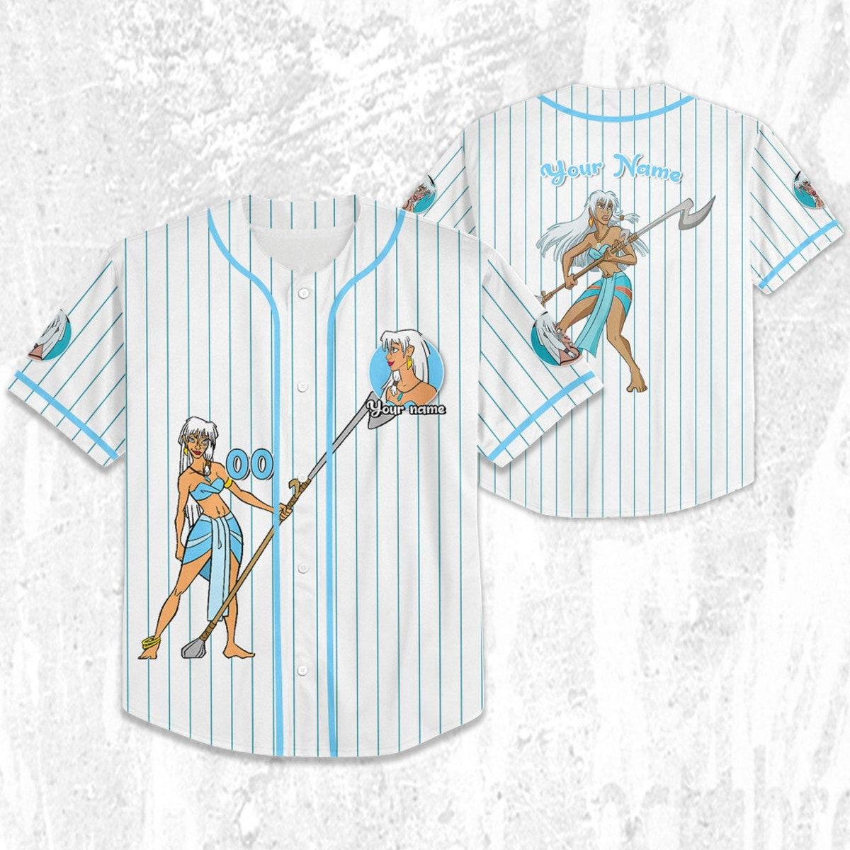 Personalize Disney Atlantis Princess Kida Nedakh White Cyan Baseball Jersey 2