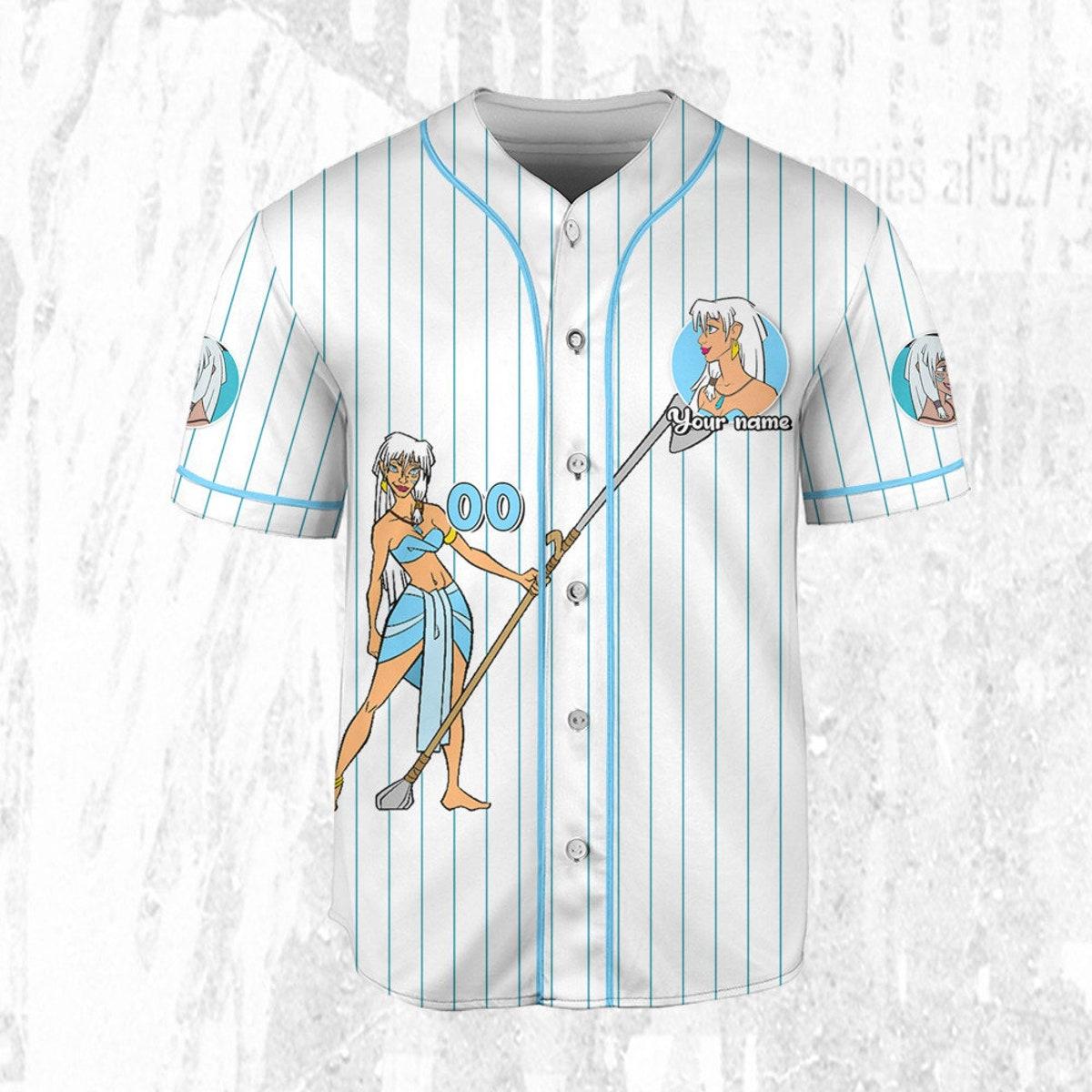 Personalize Disney Atlantis Princess Kida Nedakh White Cyan Baseball Jersey 3