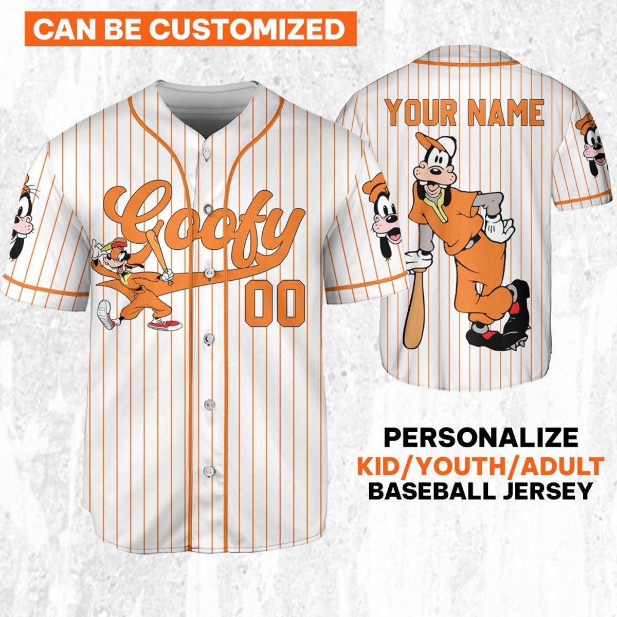 Personalize Disney Goofy Play Baseball Orange Baseball Jersey 1