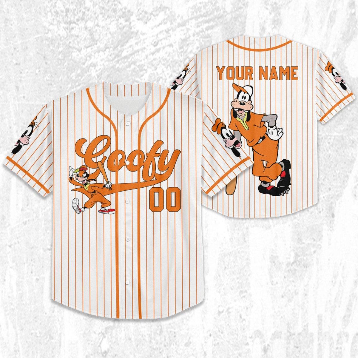 Personalize Disney Goofy Play Baseball Orange Baseball Jersey 2