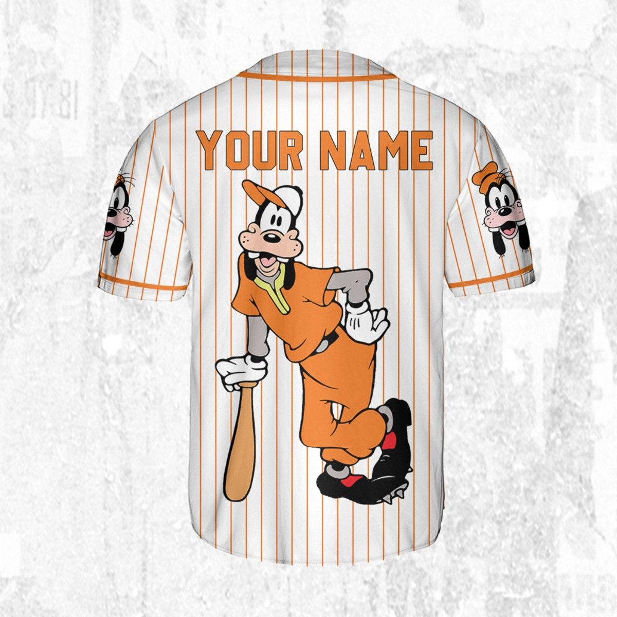 Personalize Disney Goofy Play Baseball Orange Baseball Jersey 4