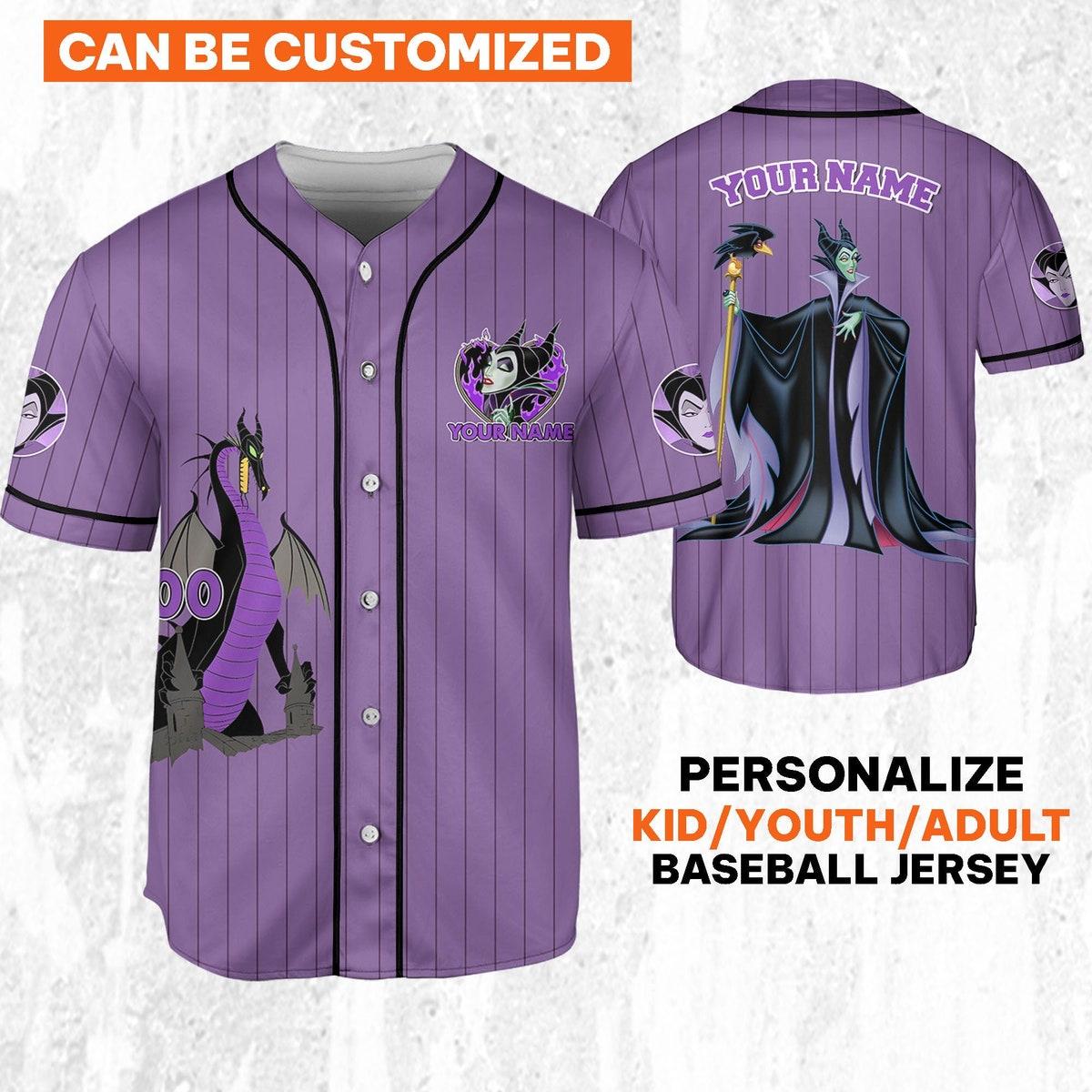 Personalize Disney Maleficent Purple Dark Black Baseball Jersey 1