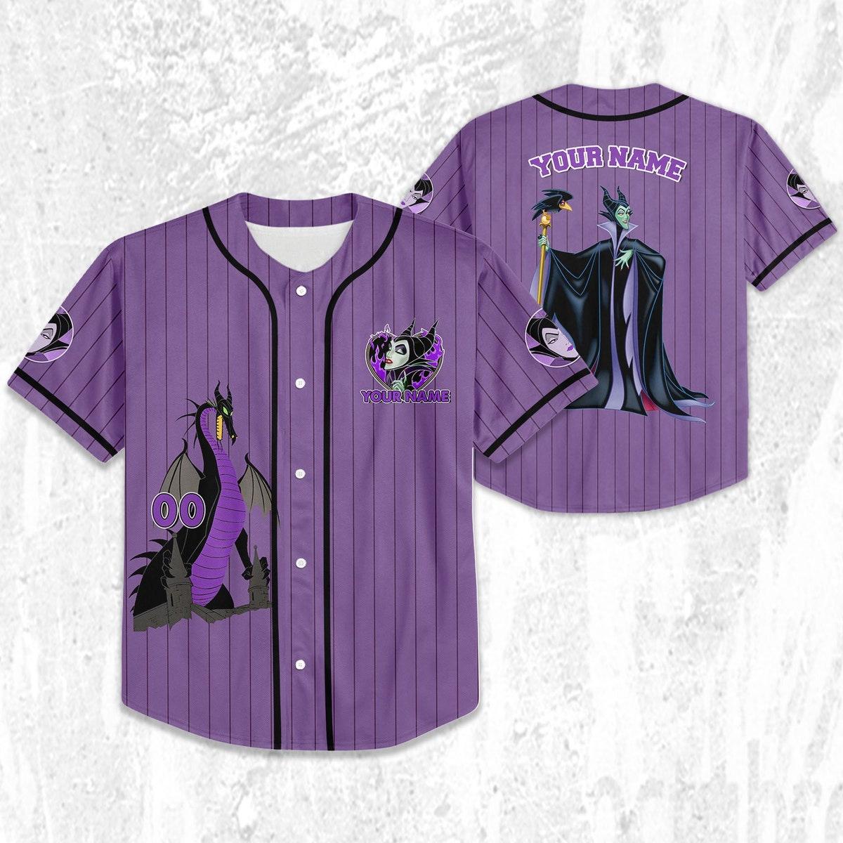 Personalize Disney Maleficent Purple Dark Black Baseball Jersey 2