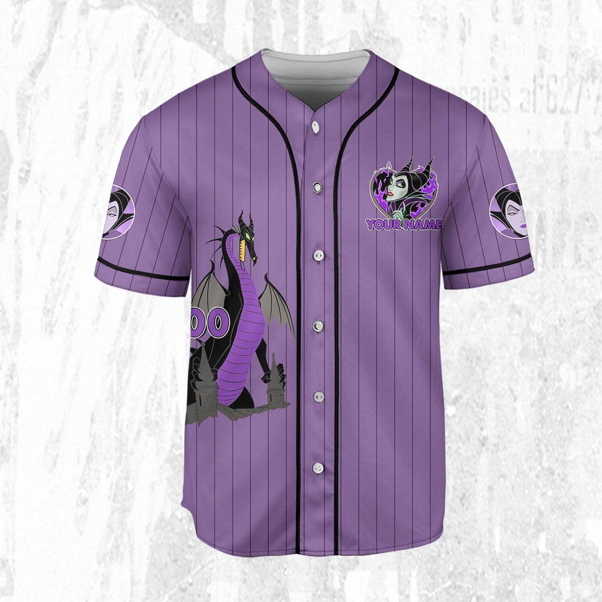 Personalize Disney Maleficent Purple Dark Black Baseball Jersey 3