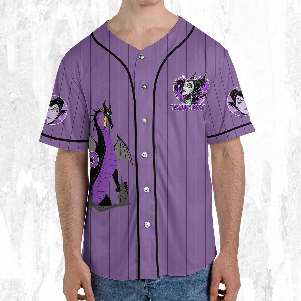 Personalize Disney Maleficent Purple Dark Black Baseball Jersey 5