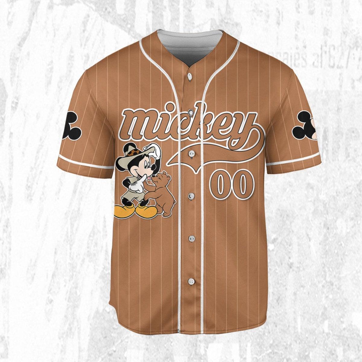 Personalize Disney Mickey Mouse Play With Bear Brown Dark Baseball Jersey 3