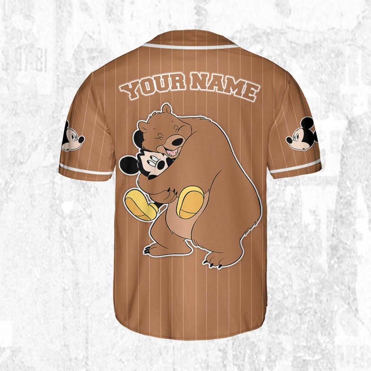 Personalize Disney Mickey Mouse Play With Bear Brown Dark Baseball Jersey 4