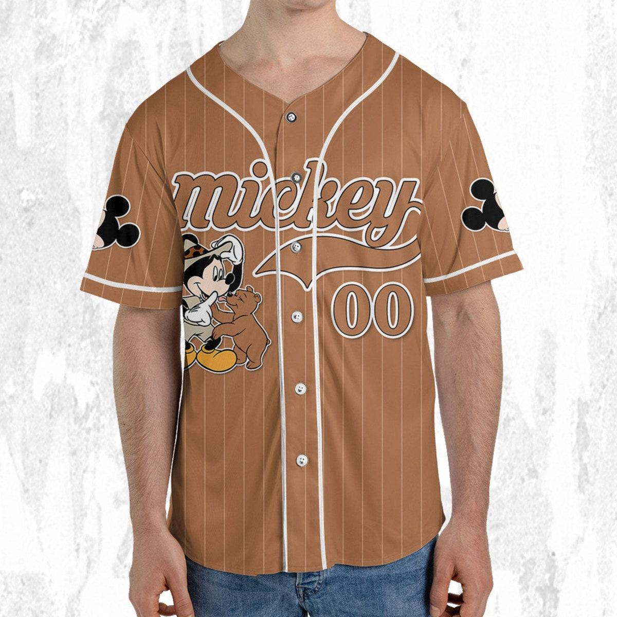 Personalize Disney Mickey Mouse Play With Bear Brown Dark Baseball Jersey 5