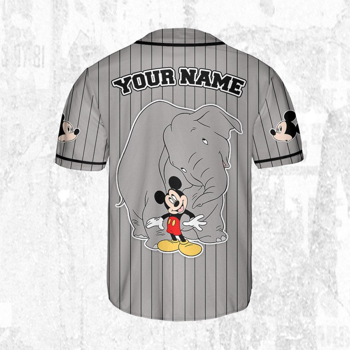 Personalize Disney Mickey Mouse Play With Elephant Gray Black Baseball Jersey 4