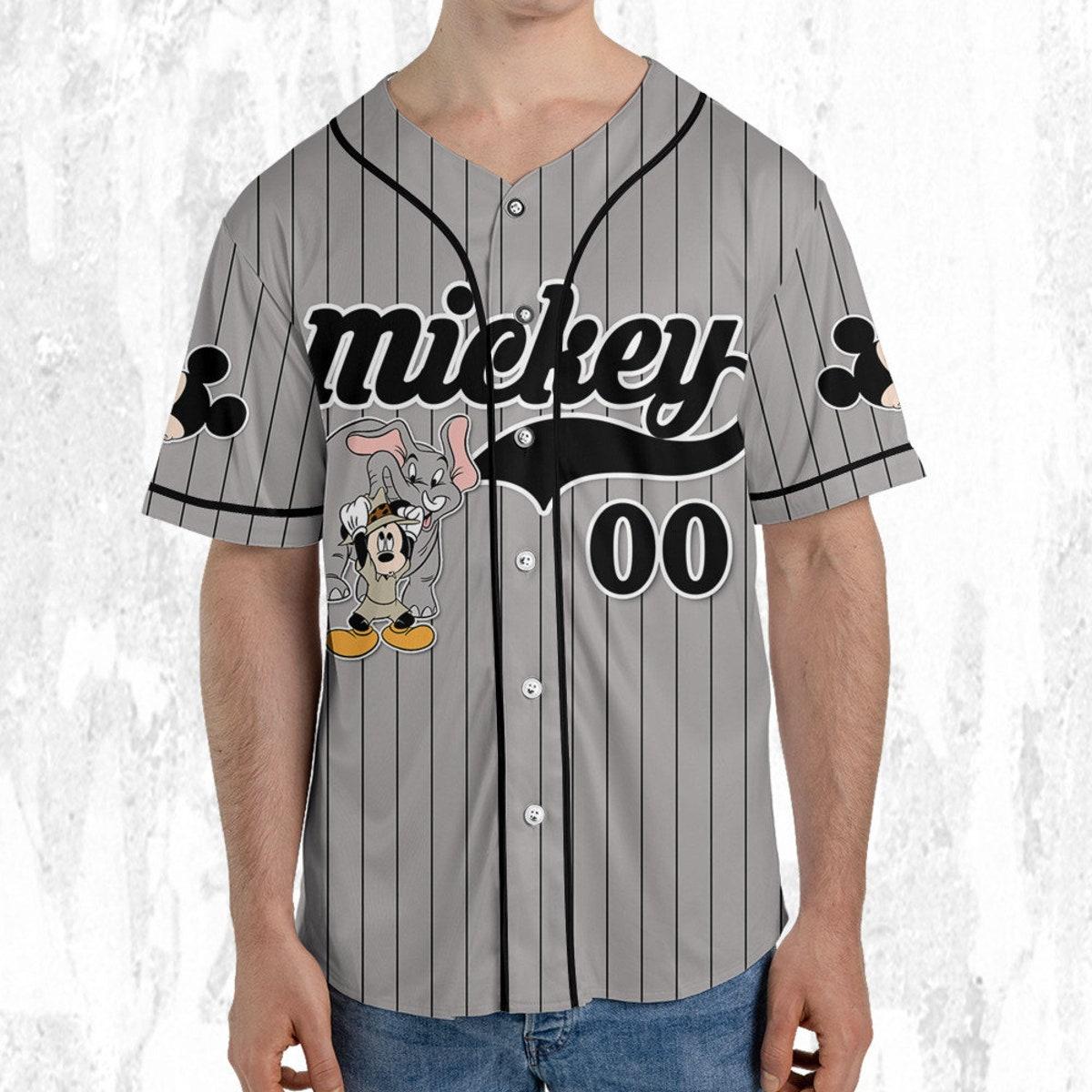 Personalize Disney Mickey Mouse Play With Elephant Gray Black Baseball Jersey 5