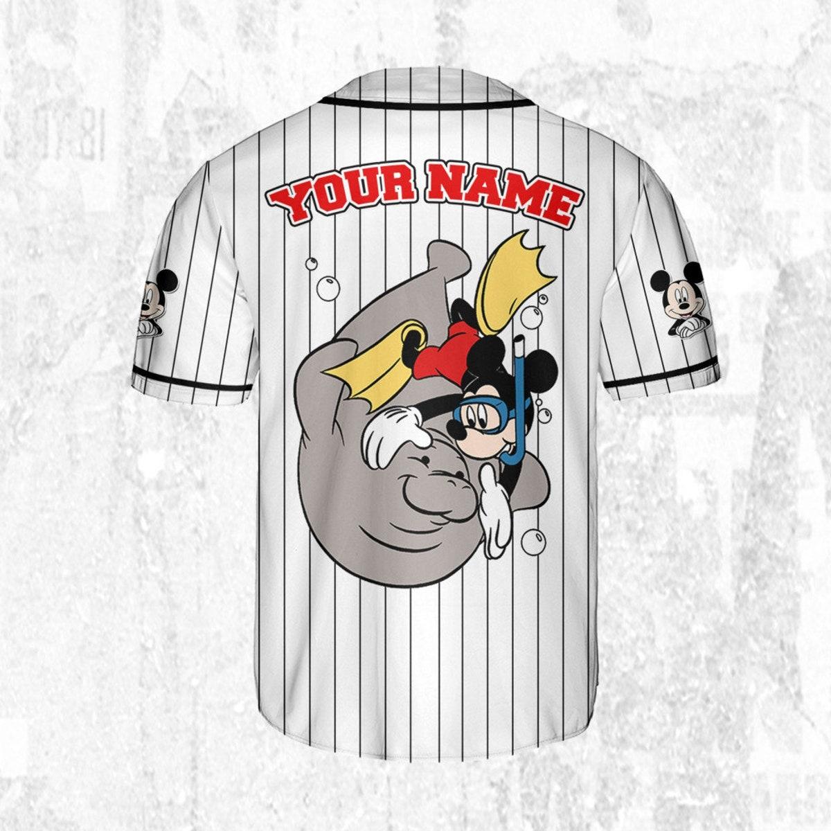 Personalize Disney Mickey Mouse Play With Seal White Black Baseball Jersey 4