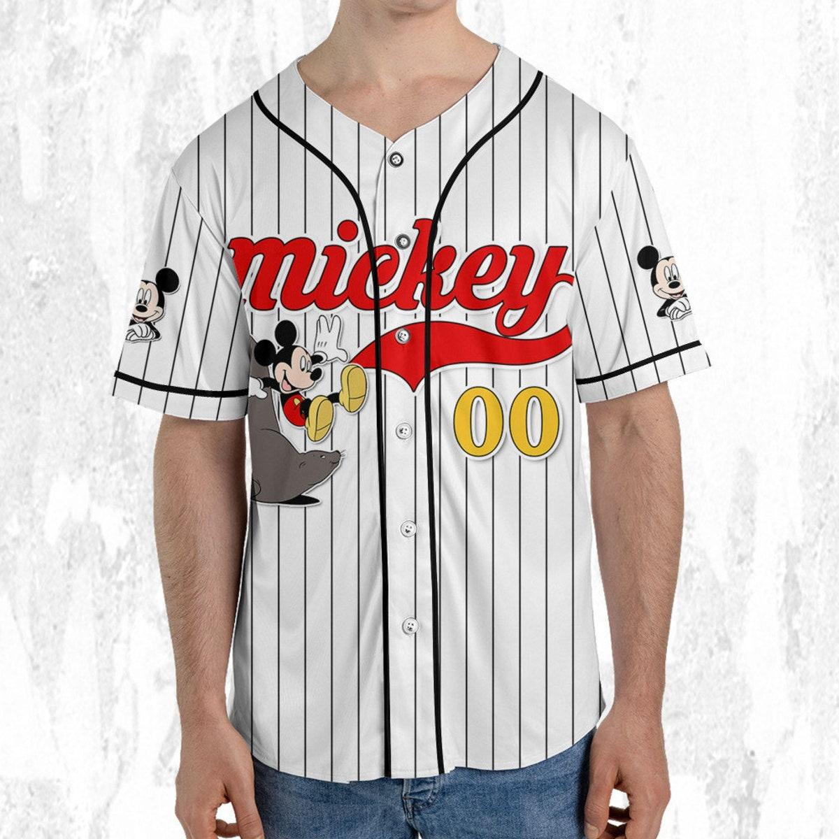 Personalize Disney Mickey Mouse Play With Seal White Black Baseball Jersey 5