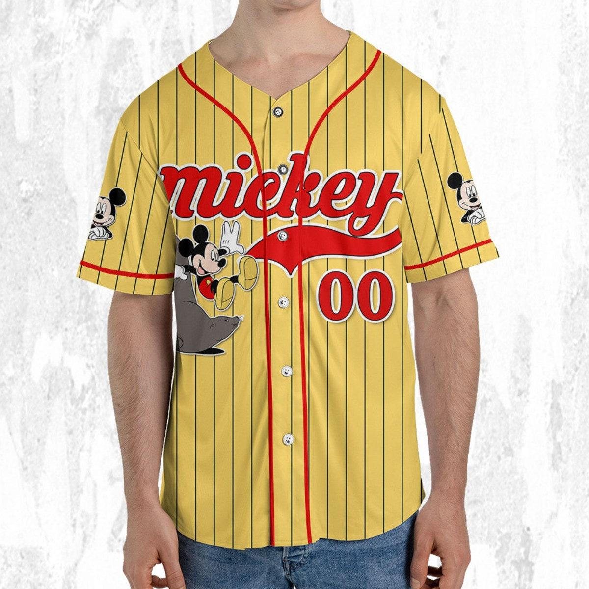 Personalize Disney Mickey Mouse Play With Seal Yellow Red Baseball Jersey 5