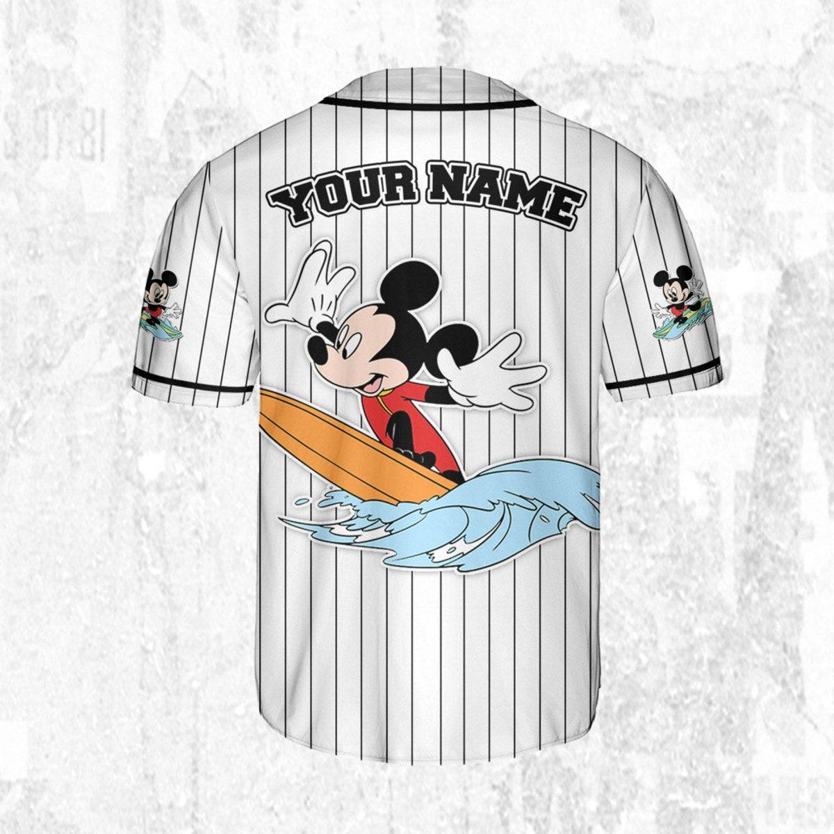 Personalize Disney Mickey Mouse Ride The Wave White Black Baseball Jersey 4