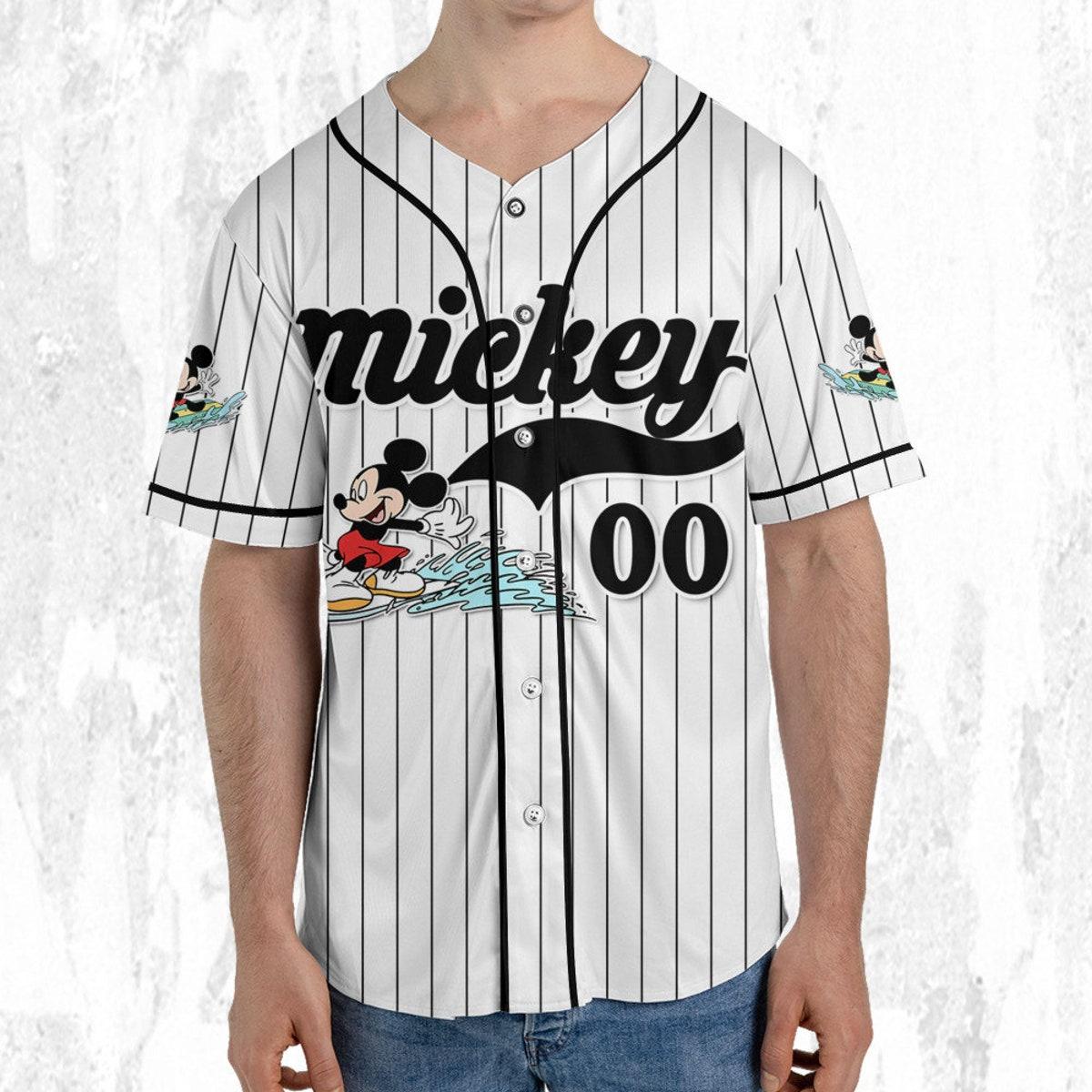 Personalize Disney Mickey Mouse Ride The Wave White Black Baseball Jersey 5