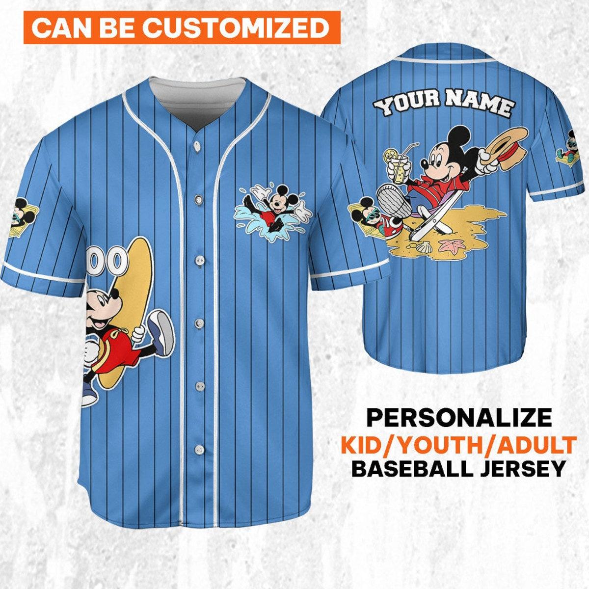 Personalize Disney Mickey Mouse Summer Blue White Baseball Jersey 1