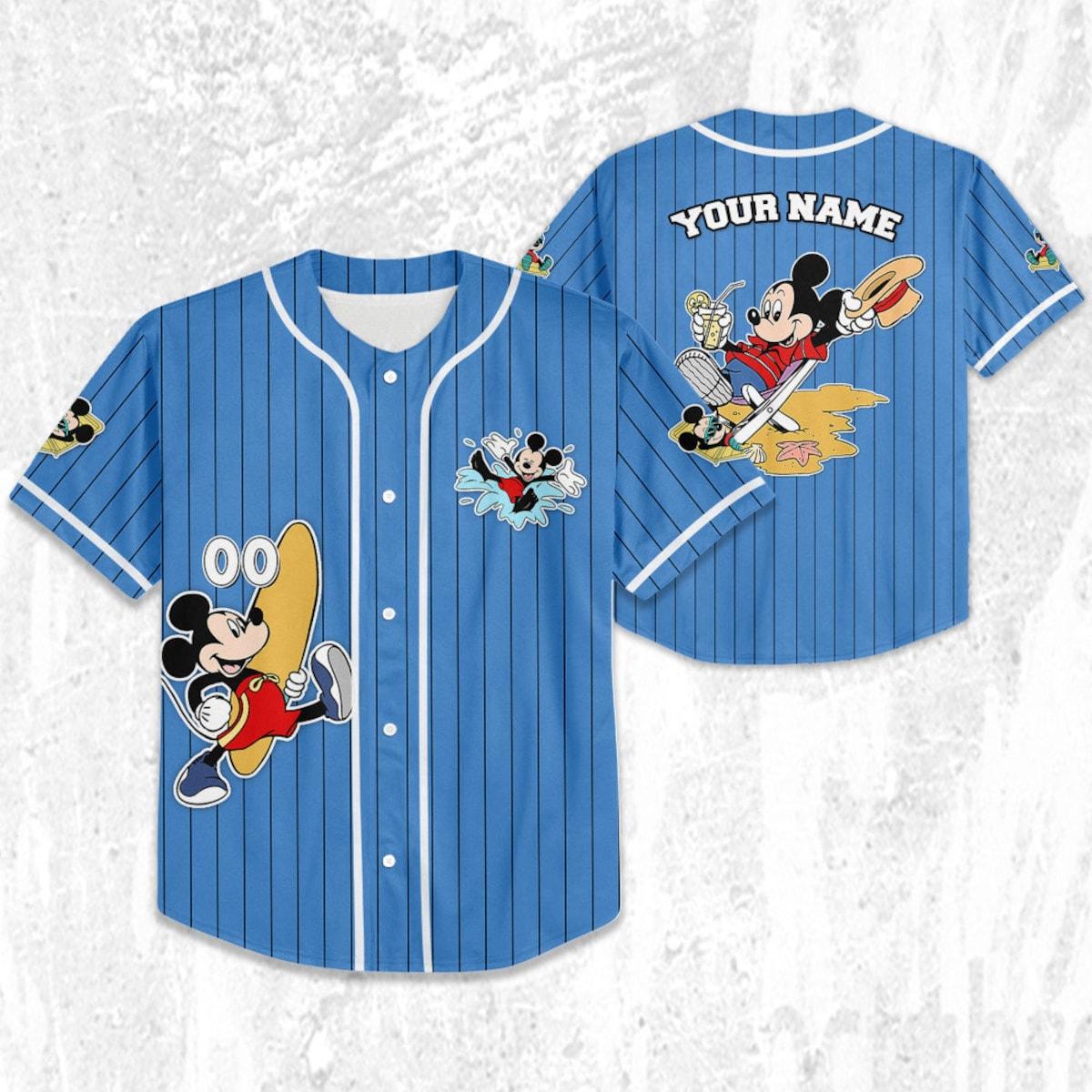 Personalize Disney Mickey Mouse Summer Blue White Baseball Jersey 2