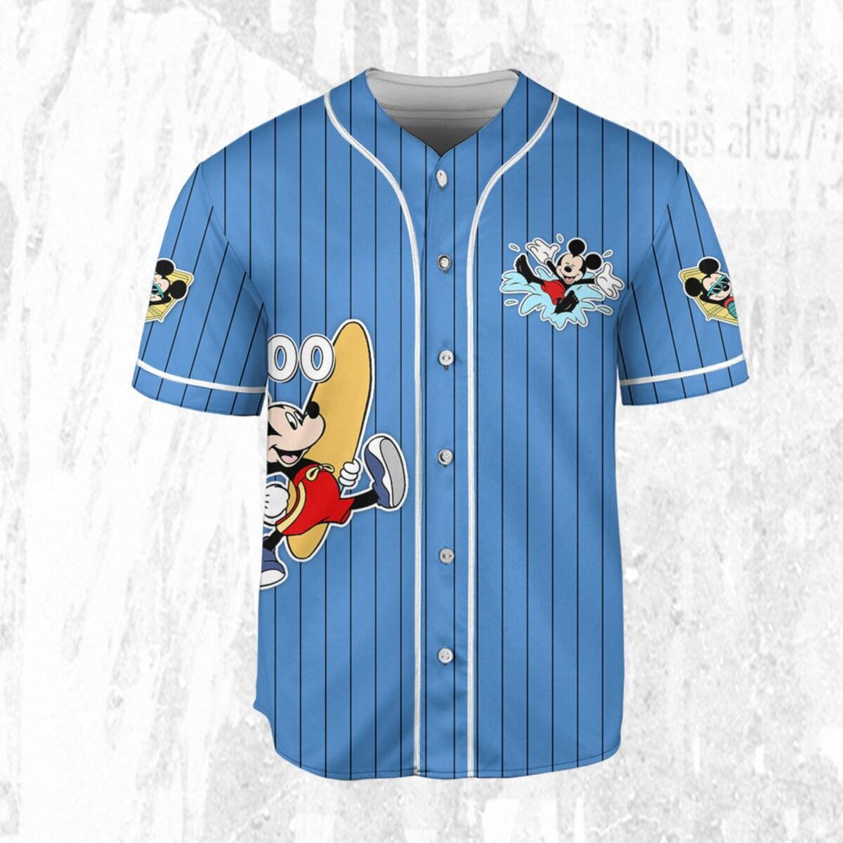 Personalize Disney Mickey Mouse Summer Blue White Baseball Jersey 3