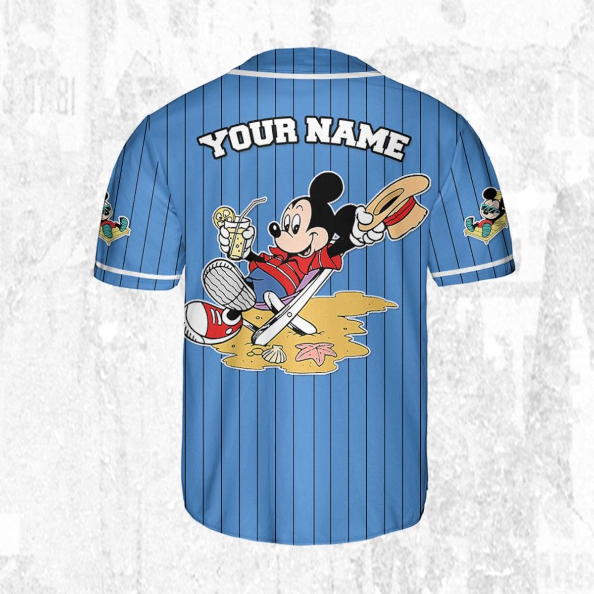 Personalize Disney Mickey Mouse Summer Blue White Baseball Jersey 4