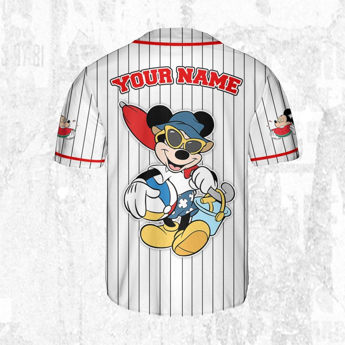 Personalize Disney Mickey Mouse Summer Time White Red Baseball Jersey 4