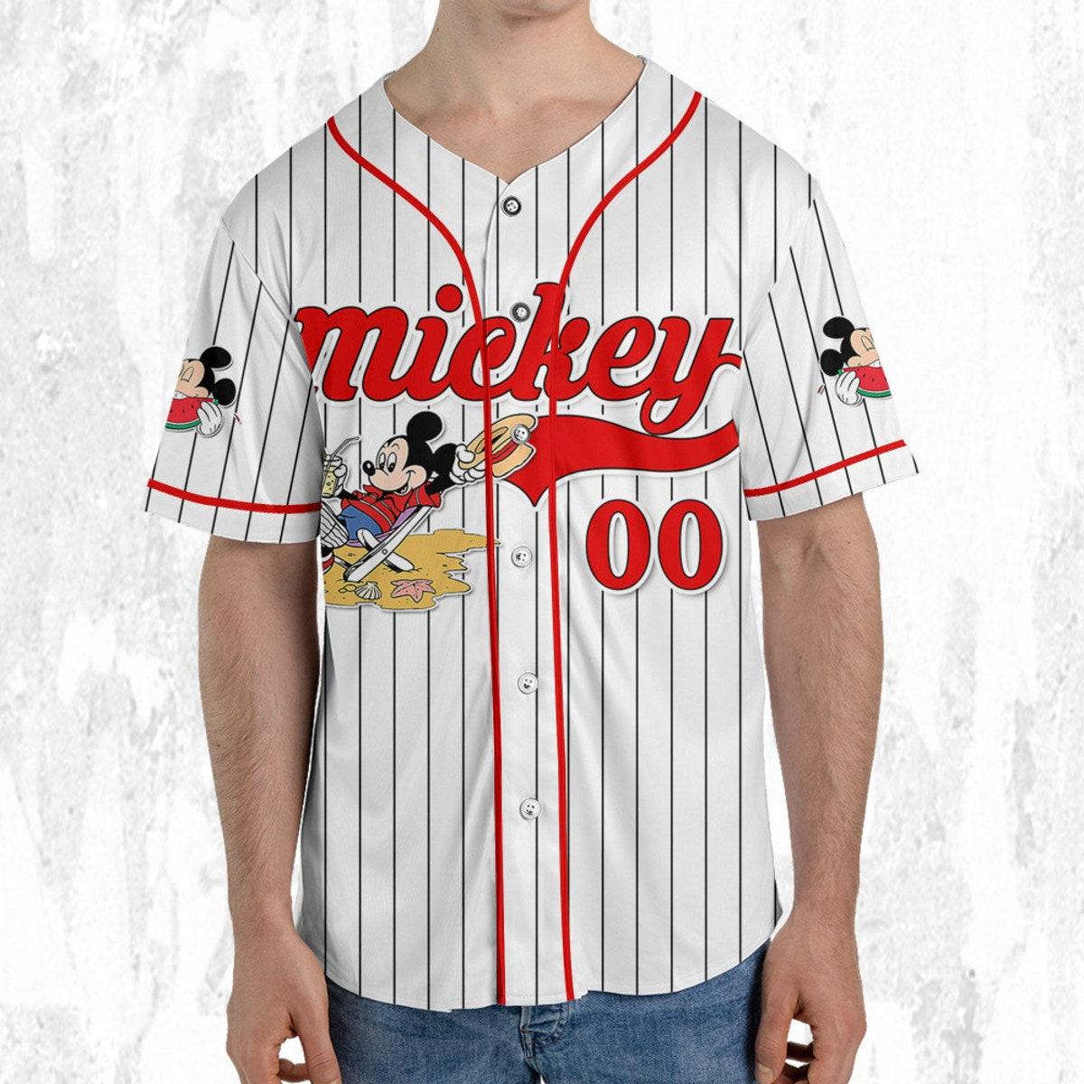 Personalize Disney Mickey Mouse Summer Time White Red Baseball Jersey 5