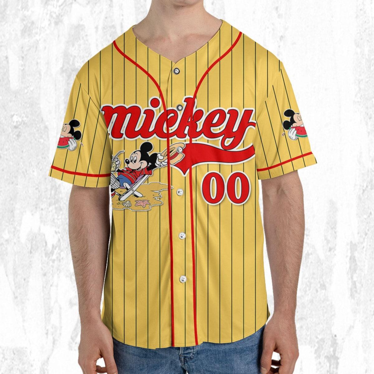 Personalize Disney Mickey Mouse Summer Time Yellow Red Baseball Jersey 5