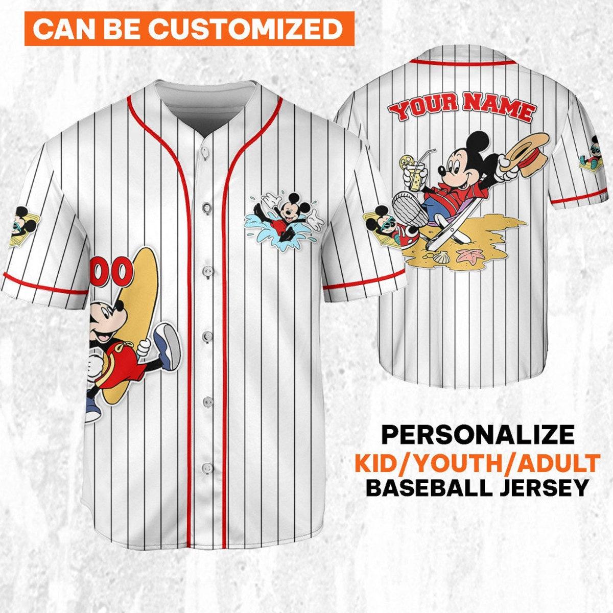 Personalize Disney Mickey Mouse Summer White Red Baseball Jersey 1