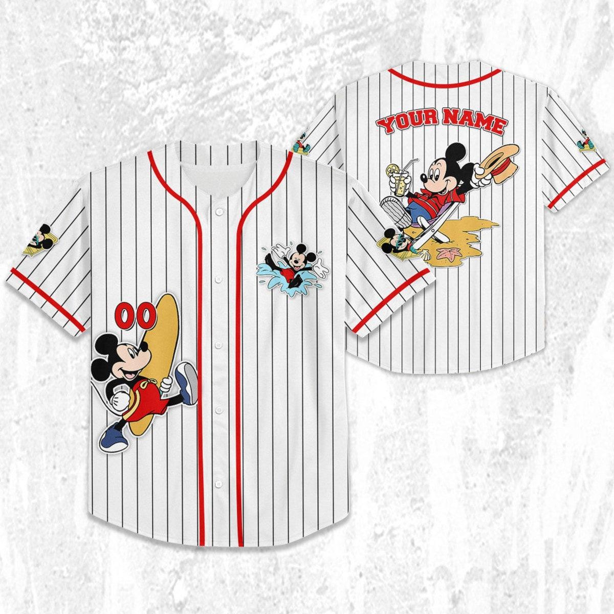 Personalize Disney Mickey Mouse Summer White Red Baseball Jersey 2