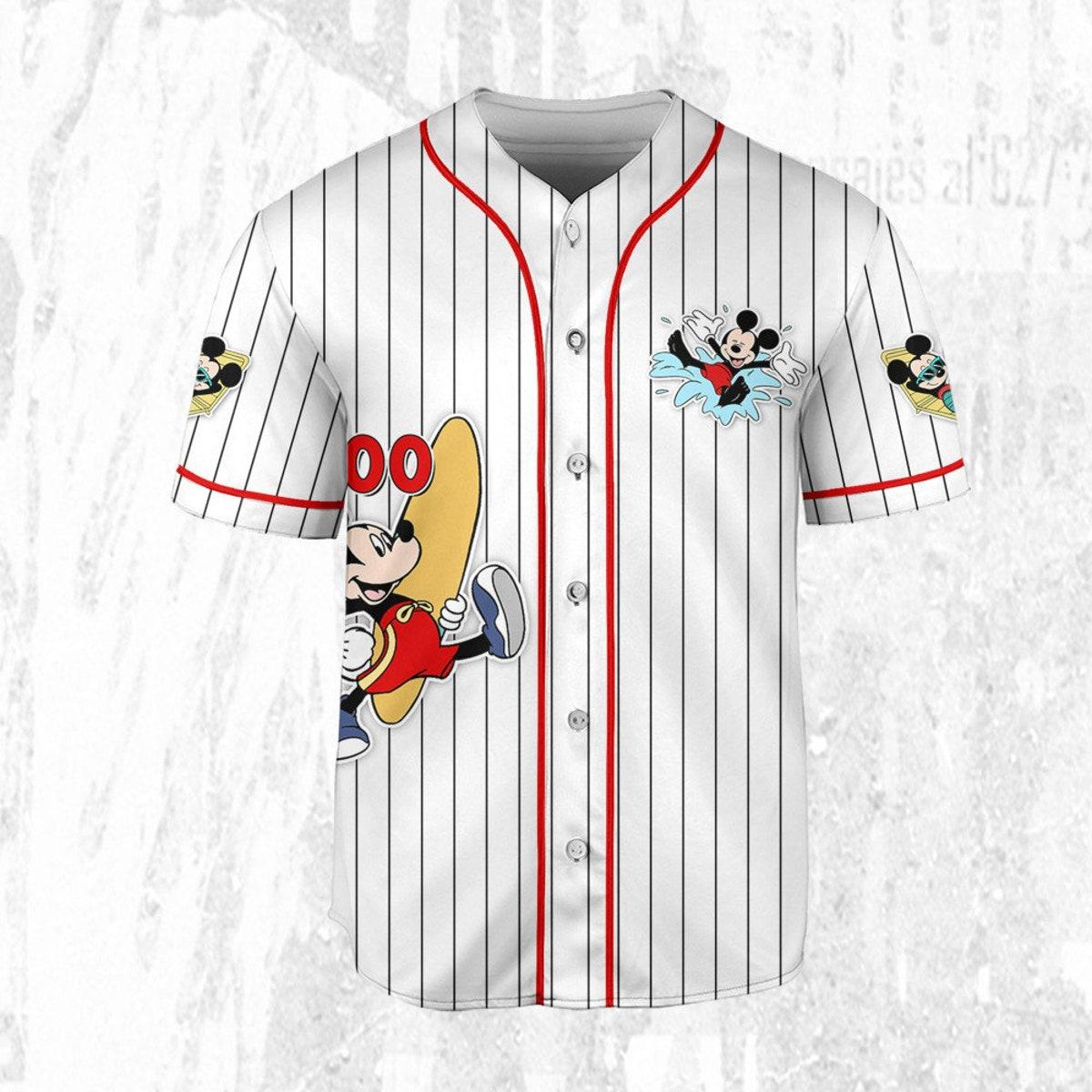 Personalize Disney Mickey Mouse Summer White Red Baseball Jersey 3