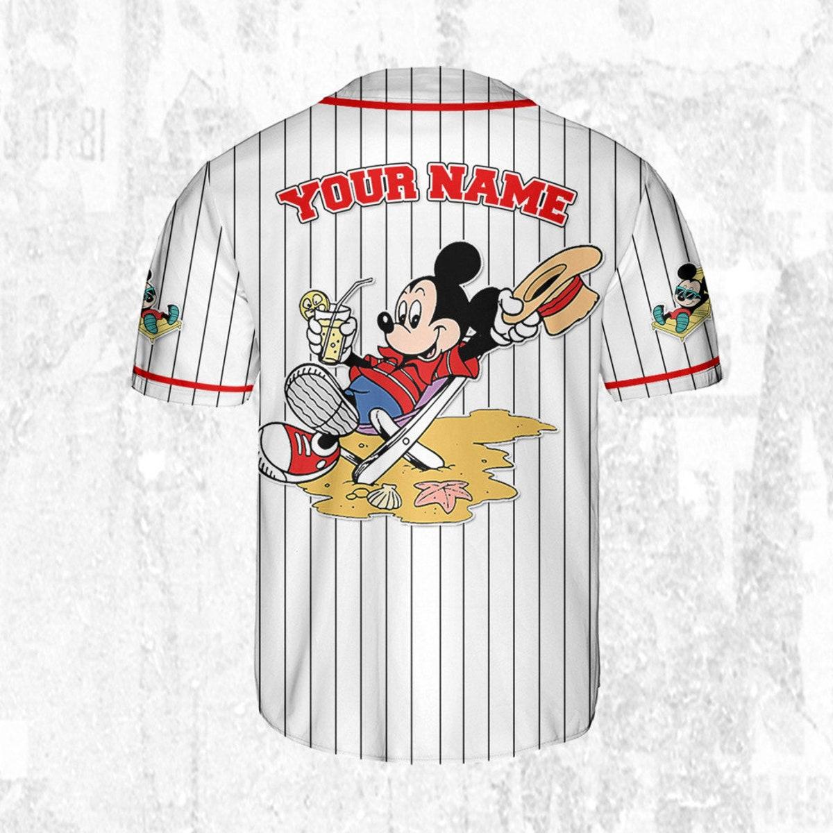 Personalize Disney Mickey Mouse Summer White Red Baseball Jersey 4