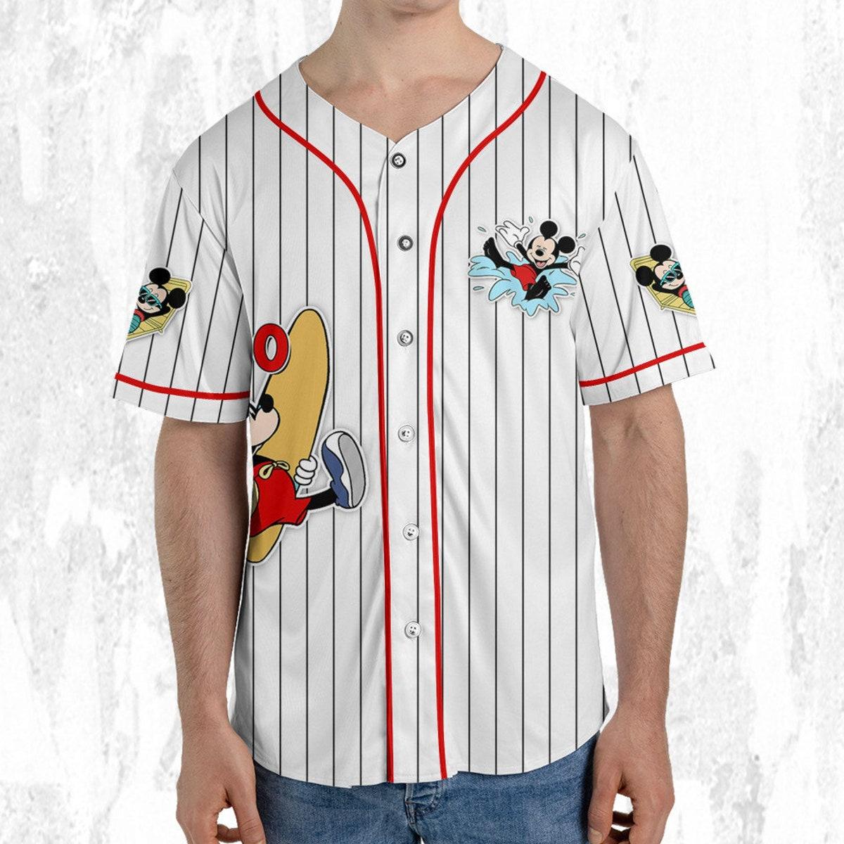 Personalize Disney Mickey Mouse Summer White Red Baseball Jersey 5