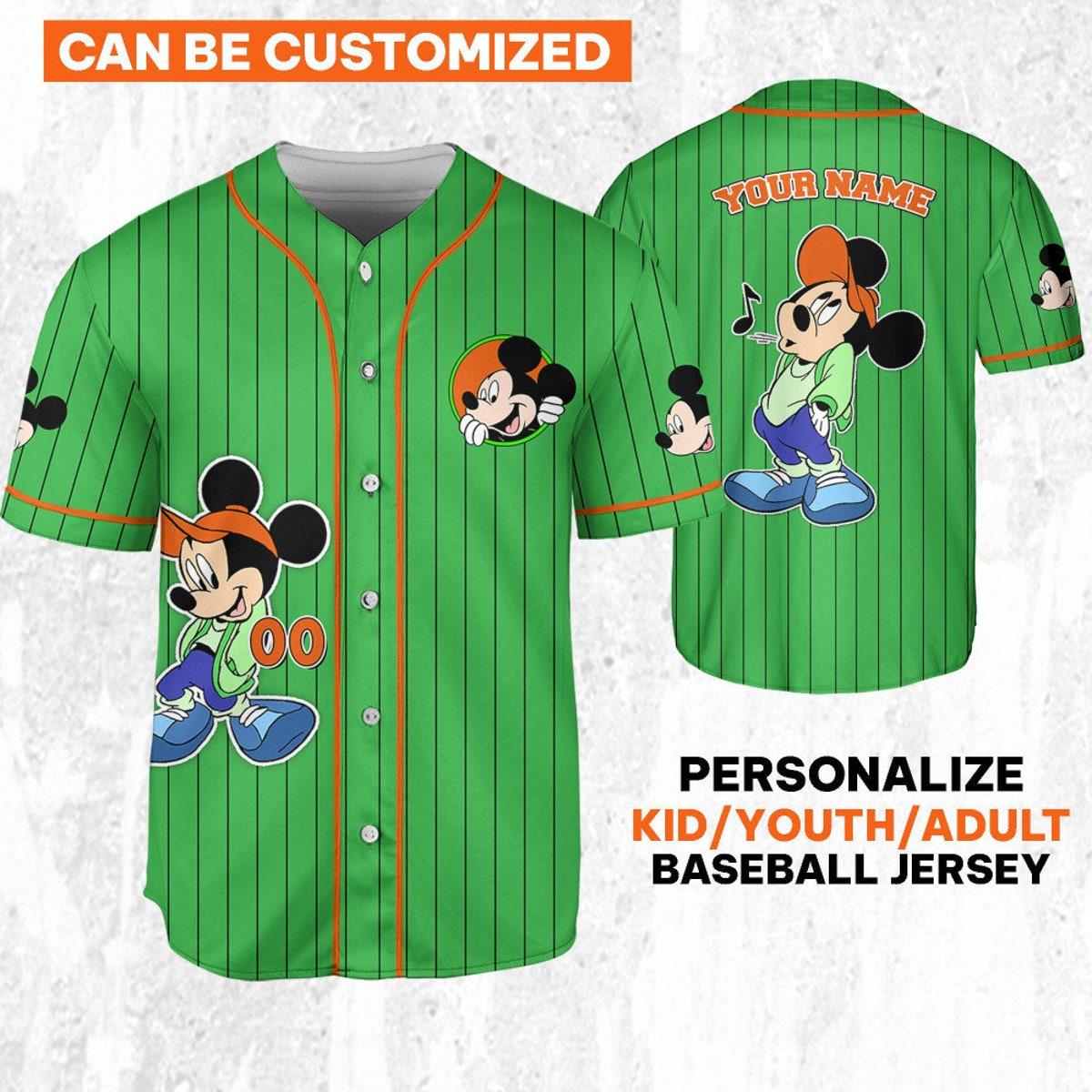 Personalize Disney Mickey Mouse Young Green Orange Baseball Jersey 1