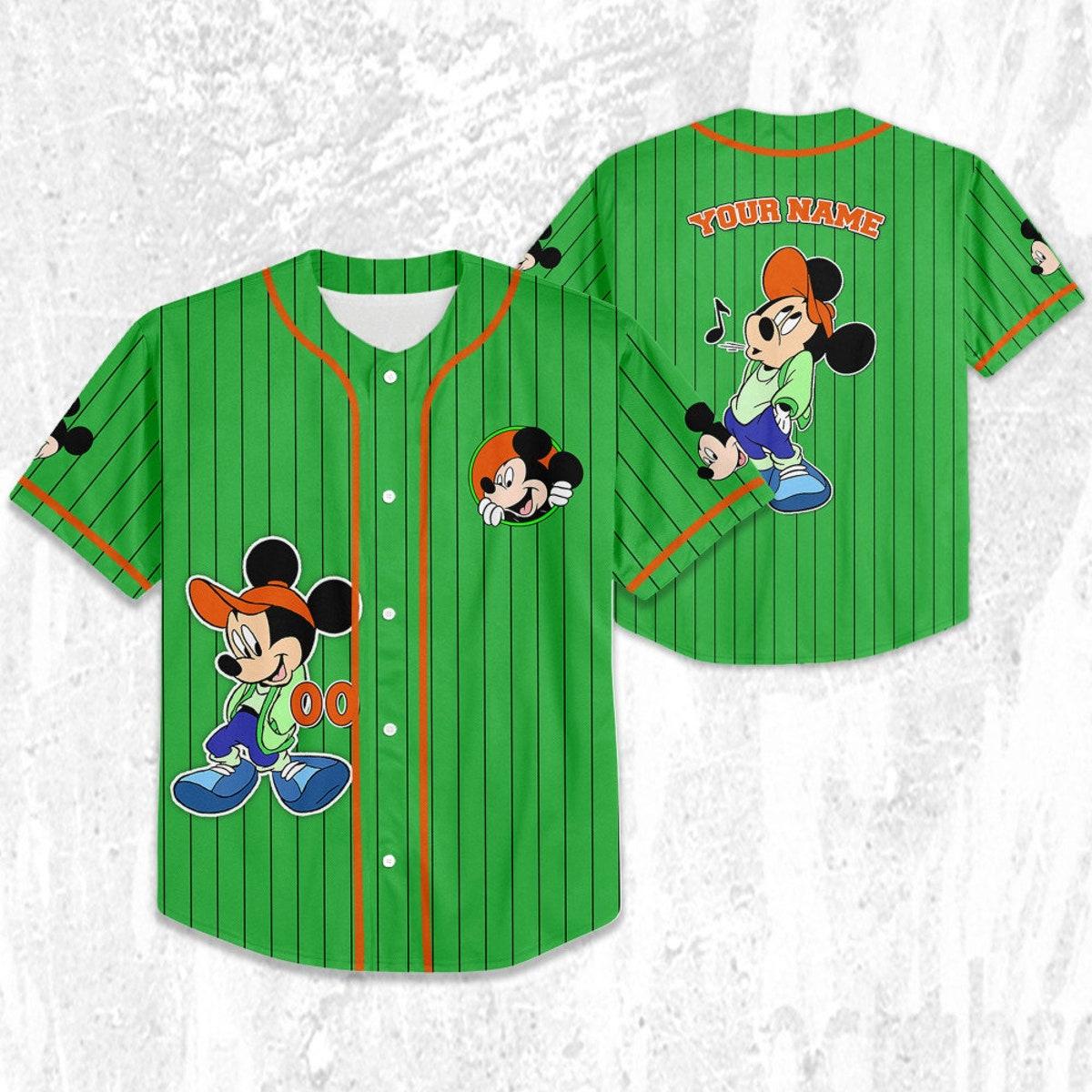 Personalize Disney Mickey Mouse Young Green Orange Baseball Jersey 2