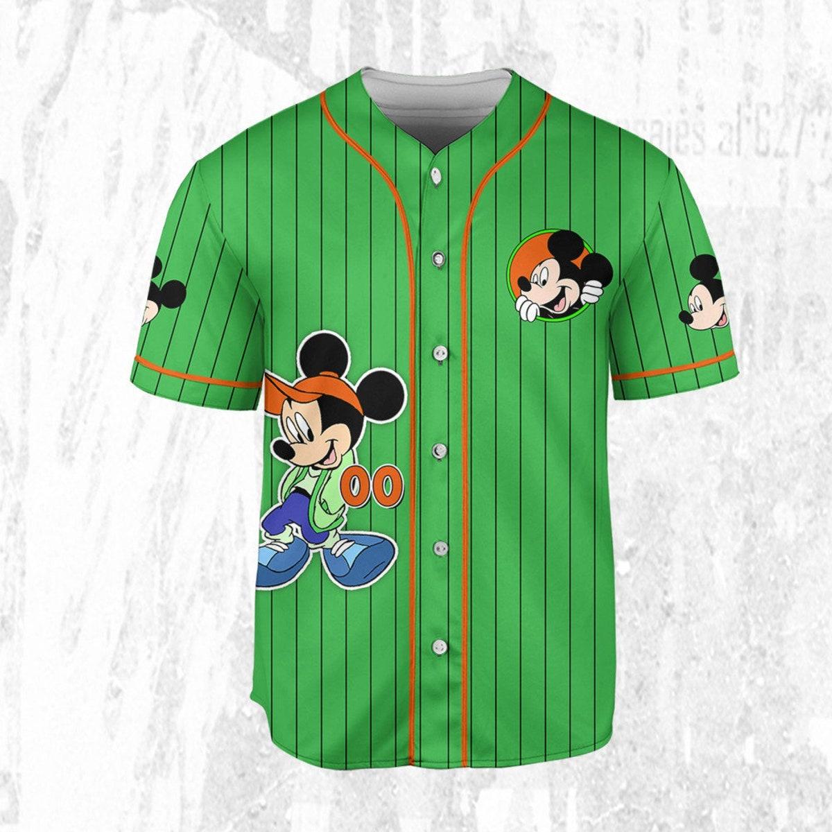 Personalize Disney Mickey Mouse Young Green Orange Baseball Jersey 3